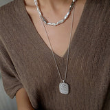 Hammered Textured Metal Spacer Baroque Toothpick Pearl Necklace - floysun