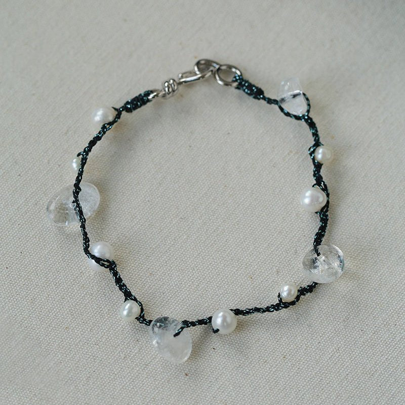 Hand-Braided Freshwater Pearl & Clear Quartz Bracelet - floysun