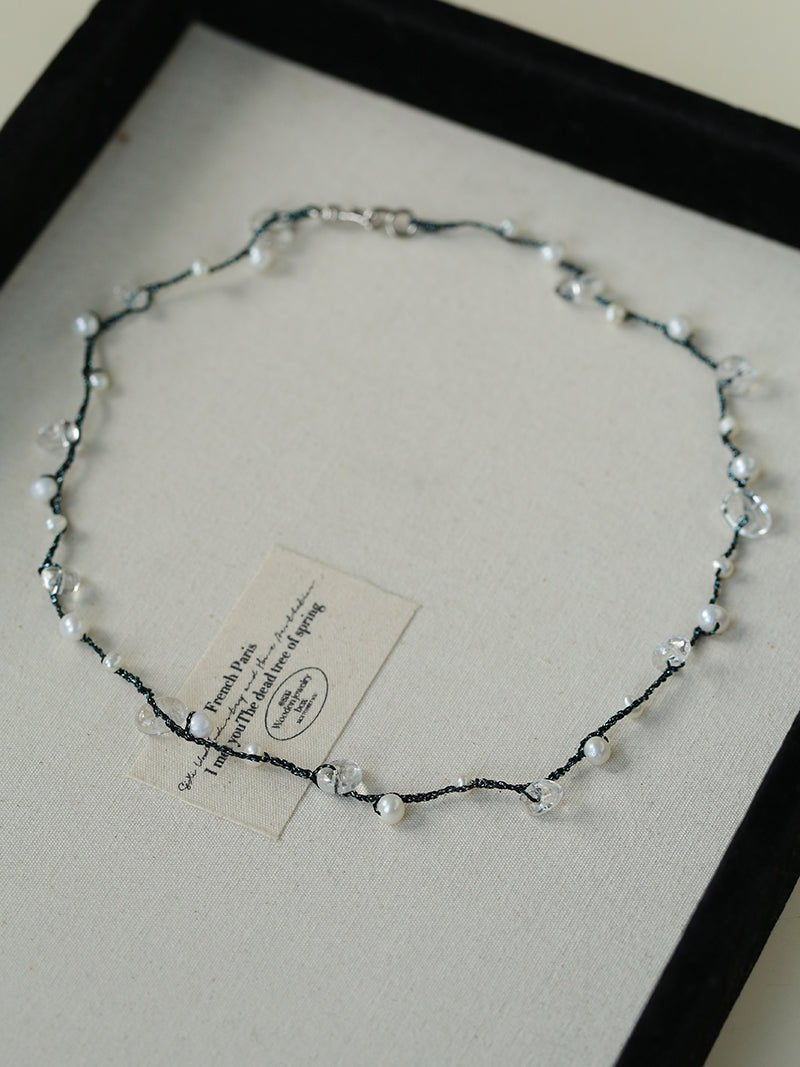 Hand-Braided Freshwater Pearl & Clear Quartz Necklace - floysun