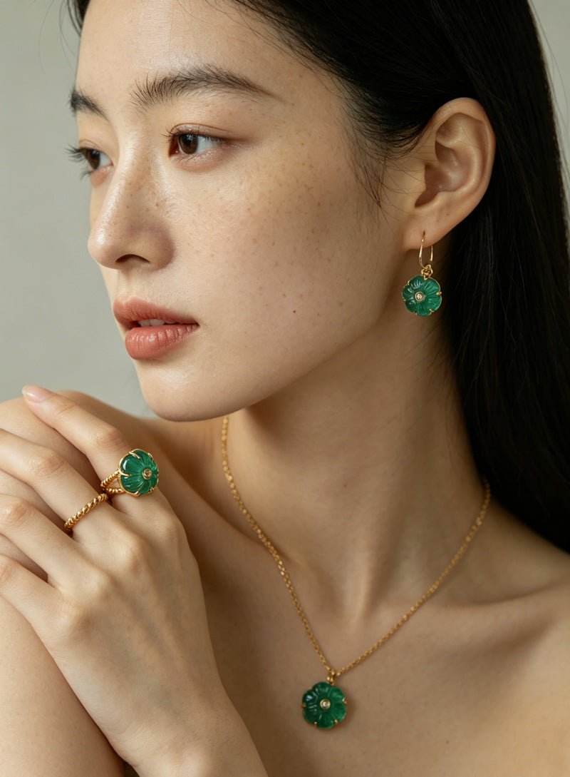 Hand - Carved Glass Flower Drop Earrings - floysun
