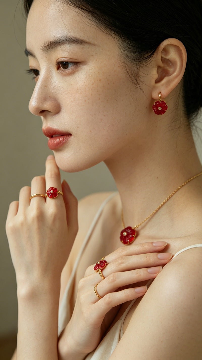 Hand - Carved Glass Flower Drop Earrings - floysun
