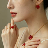 Hand - Carved Glass Flower Drop Earrings - floysun
