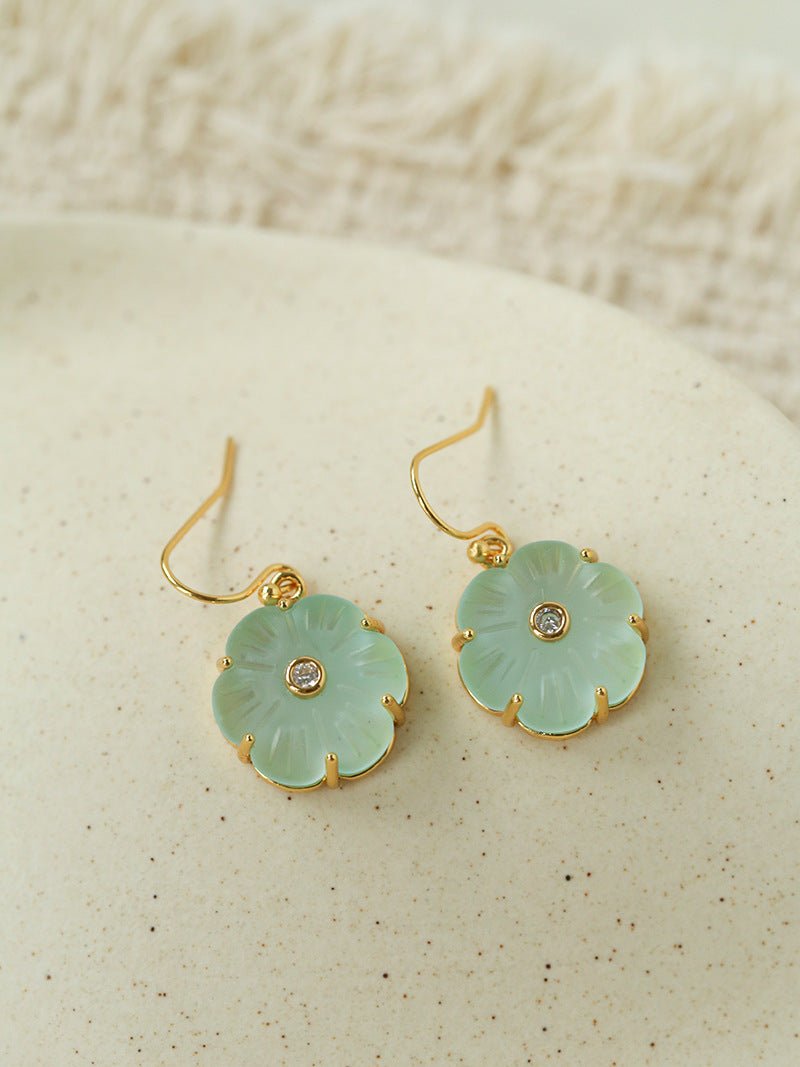 Hand - Carved Glass Flower Drop Earrings - floysun