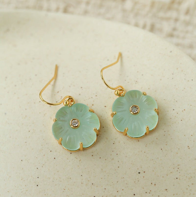 Hand - Carved Glass Flower Drop Earrings - floysun