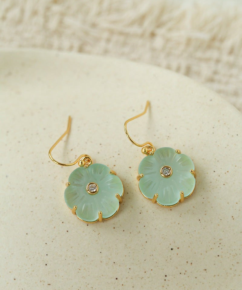 Hand - Carved Glass Flower Drop Earrings - floysun