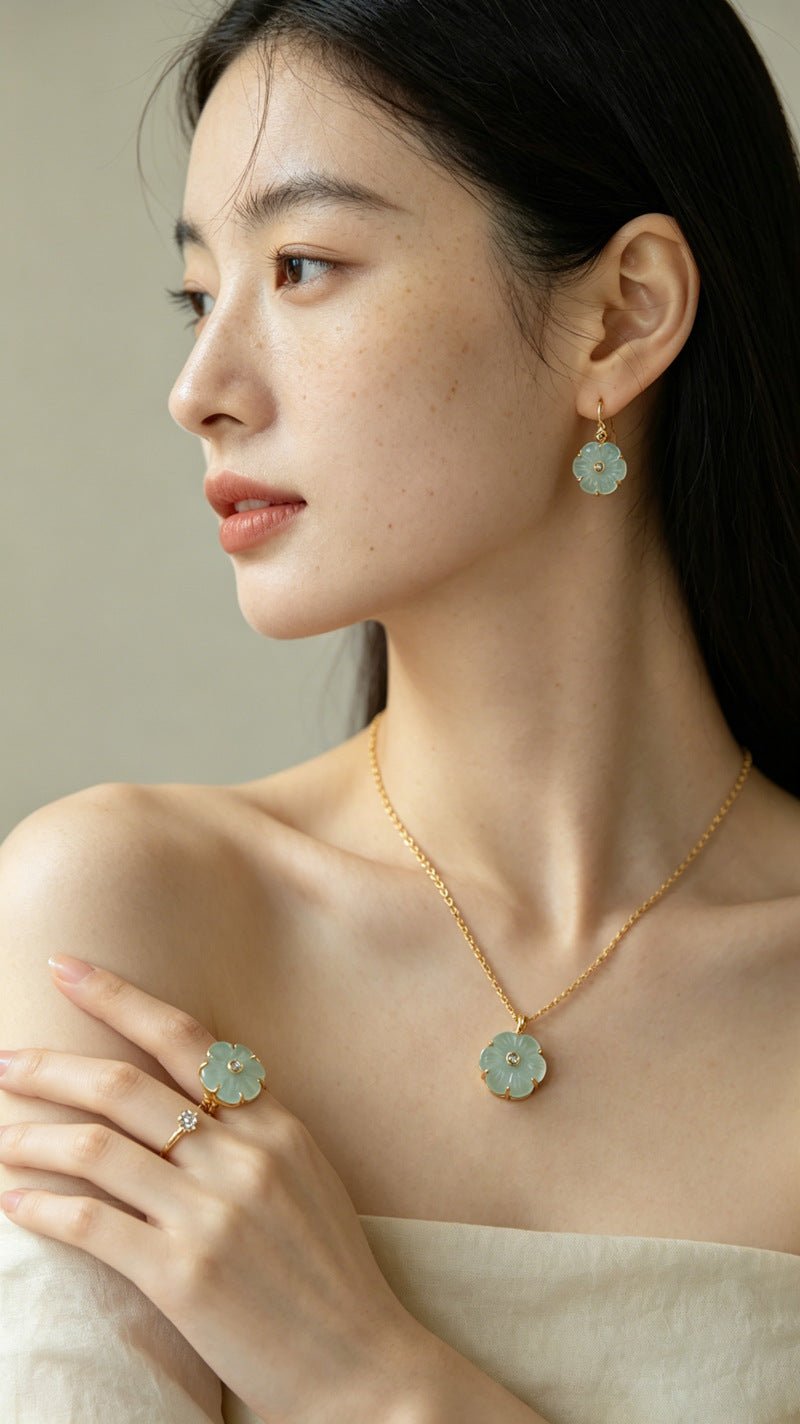 Hand - Carved Glass Flower Drop Earrings - floysun