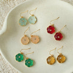 Hand - Carved Glass Flower Drop Earrings - floysun