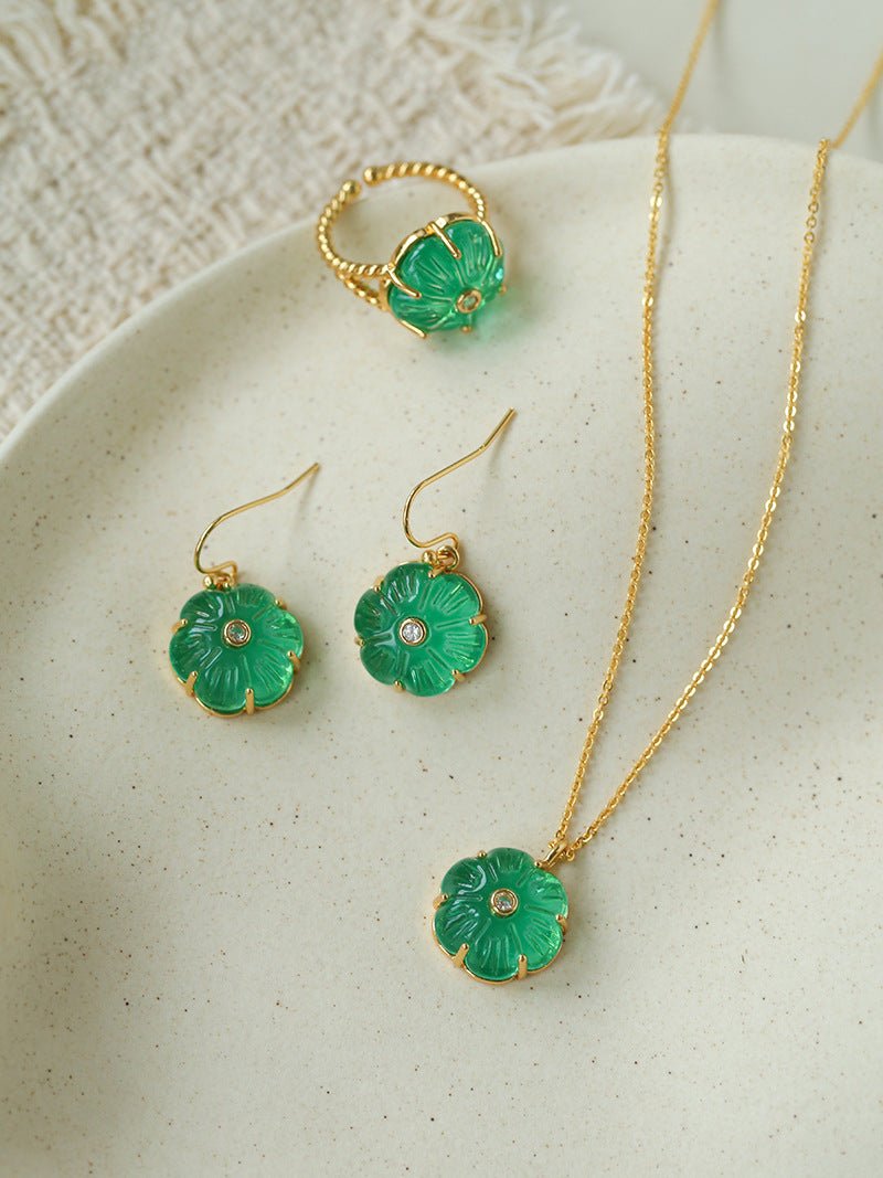 Hand - Carved Glass Flower Drop Earrings - floysun