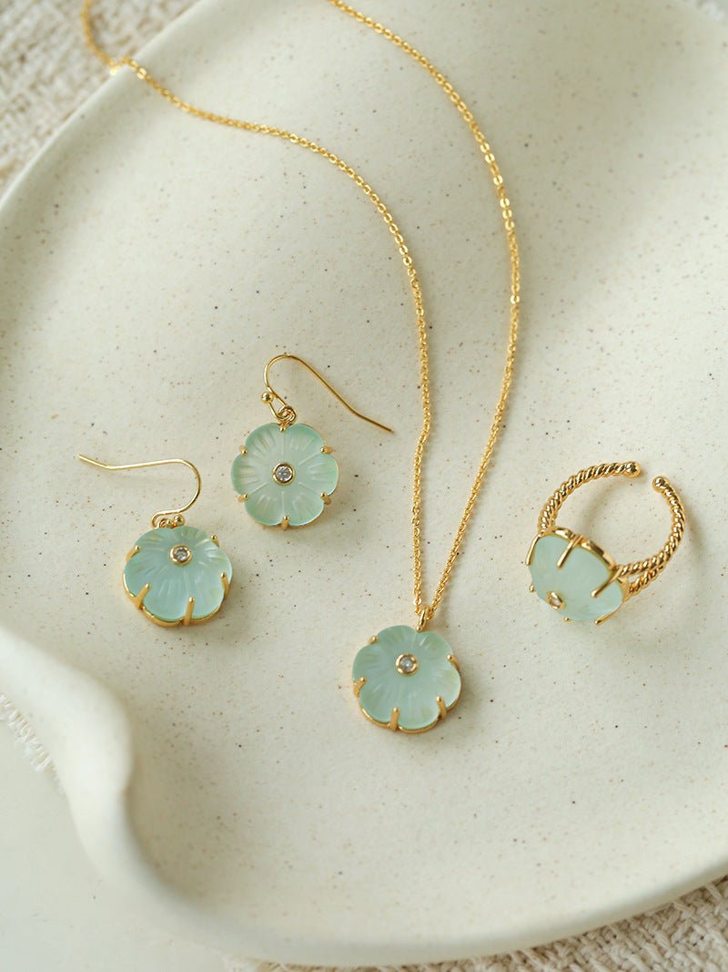 Hand - Carved Glass Flower Drop Earrings - floysun
