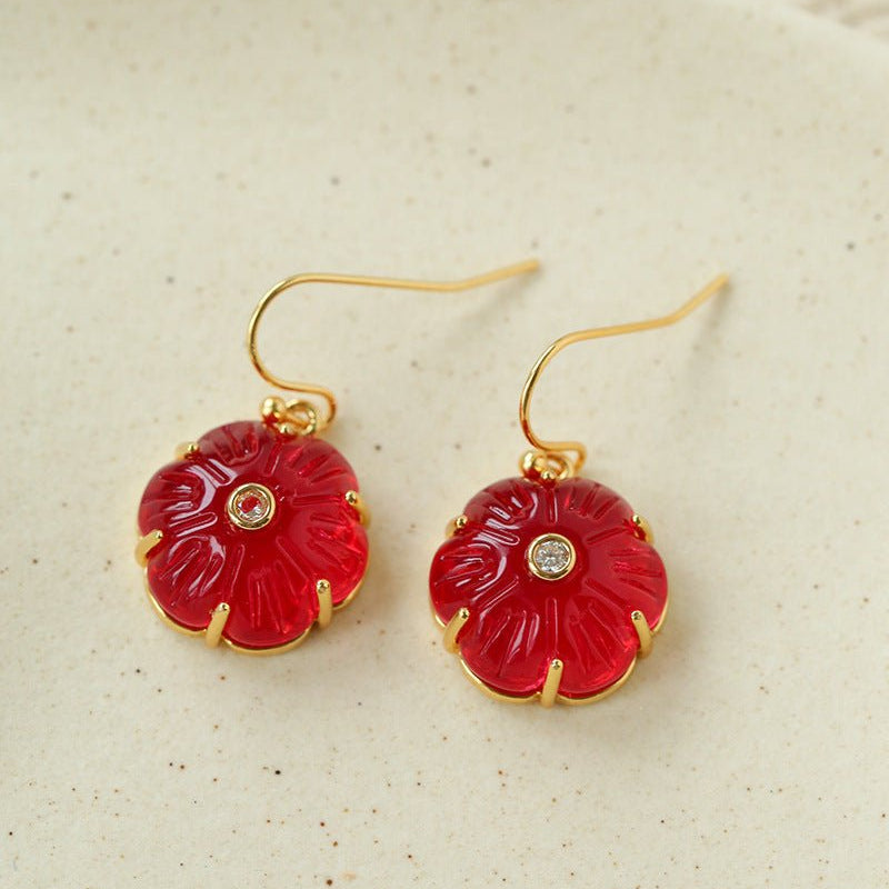 Hand - Carved Glass Flower Drop Earrings - floysun