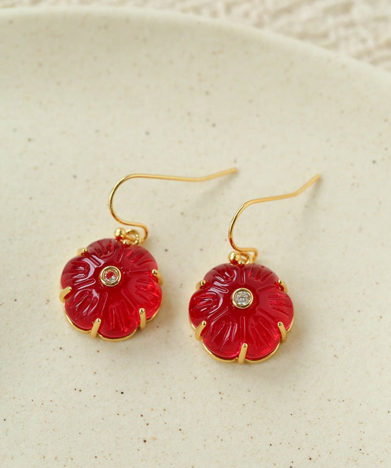 Hand - Carved Glass Flower Drop Earrings - floysun