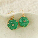 Hand - Carved Glass Flower Drop Earrings - floysun