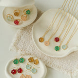 Hand - Carved Glass Flower Drop Earrings - floysun