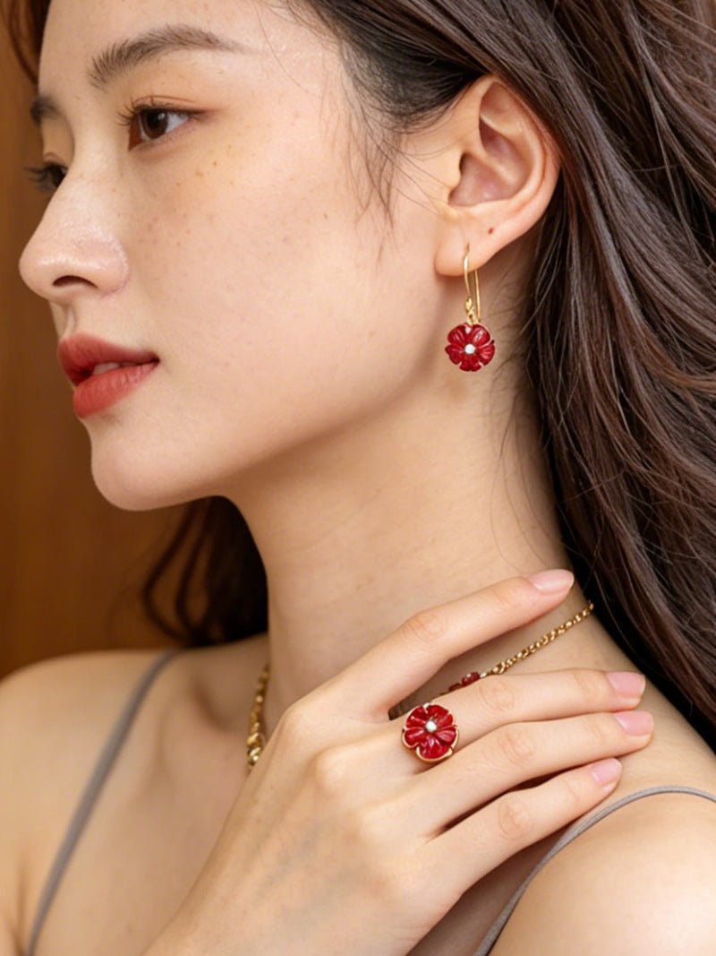 Hand - Carved Glass Flower Drop Earrings - floysun