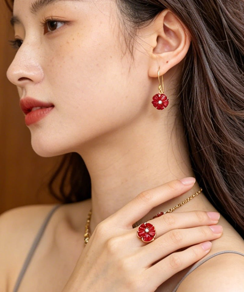 Hand - Carved Glass Flower Drop Earrings - floysun