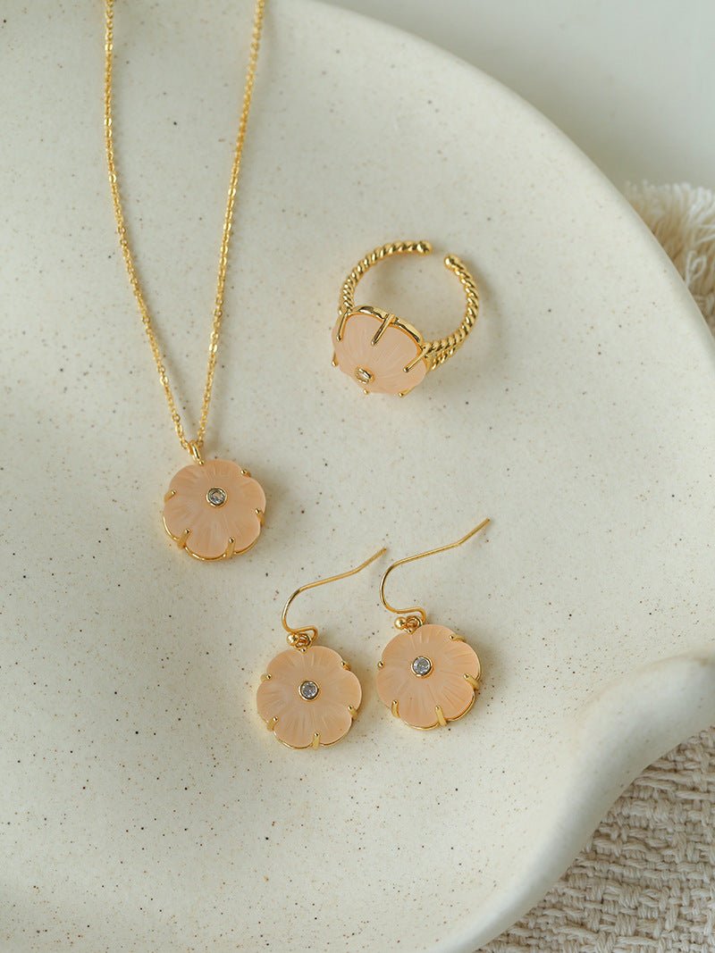 Hand - Carved Glass Flower Drop Earrings - floysun