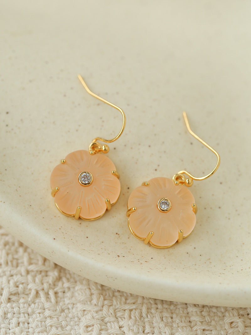 Hand - Carved Glass Flower Drop Earrings - floysun