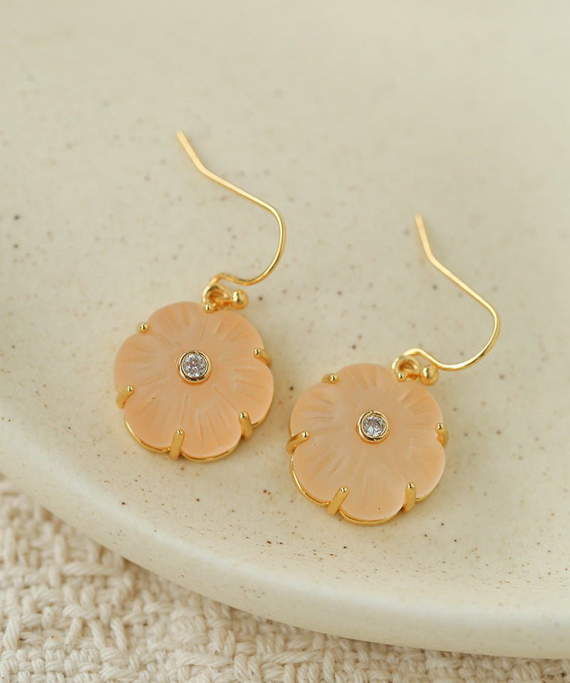 Hand - Carved Glass Flower Drop Earrings - floysun