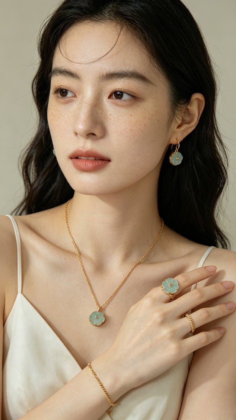 Hand - Carved Glass Flower Drop Earrings - floysun