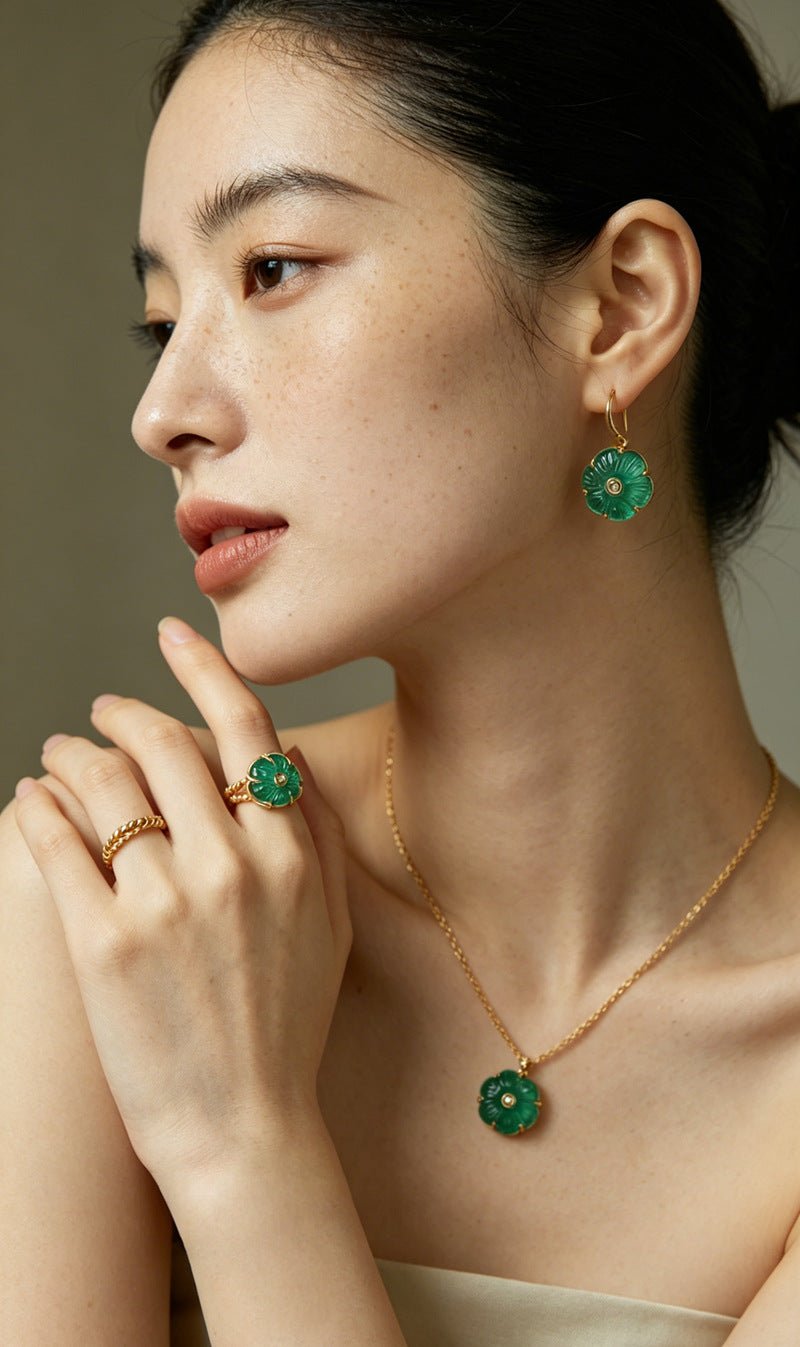 Hand - Carved Glass Flower Drop Earrings - floysun