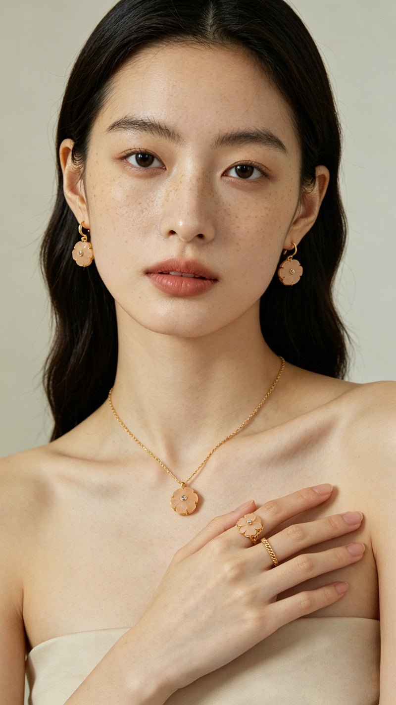 Hand - Carved Glass Flower Drop Earrings - floysun
