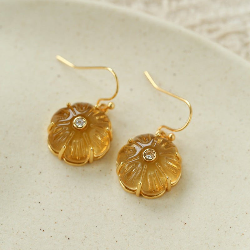 Hand - Carved Glass Flower Drop Earrings - floysun