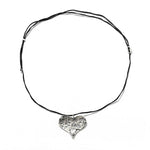 Hand-Hammered Large Heart Cord Necklace | Vintage Silver Sweater Chain - floysun