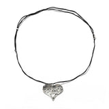 Hand-Hammered Large Heart Cord Necklace | Vintage Silver Sweater Chain - floysun