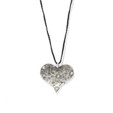 Hand-Hammered Large Heart Cord Necklace | Vintage Silver Sweater Chain - floysun