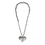 Hand-Hammered Large Heart Cord Necklace | Vintage Silver Sweater Chain - floysun