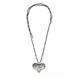 Hand-Hammered Large Heart Cord Necklace | Vintage Silver Sweater Chain - floysun