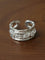 Hand Hammered Textured Inlaid Pearl Glass Adjustable Open Ring - floysun