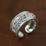 Hand Hammered Textured Inlaid Pearl Glass Adjustable Open Ring - floysun