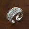 Hand Hammered Textured Inlaid Pearl Glass Adjustable Open Ring - floysun