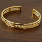 Hand Hammered Textured Inlaid Pearl Natural Stone Glass Open Cuff Bangle - floysun