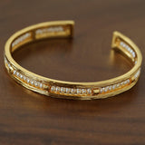 Hand Hammered Textured Inlaid Pearl Natural Stone Glass Open Cuff Bangle - floysun