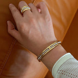 Hand Hammered Textured Inlaid Pearl Natural Stone Glass Open Cuff Bangle - floysun