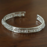 Hand Hammered Textured Inlaid Pearl Natural Stone Glass Open Cuff Bangle - floysun