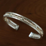 Hand Hammered Textured Inlaid Pearl Natural Stone Glass Open Cuff Bangle - floysun