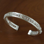 Hand Hammered Textured Inlaid Pearl Natural Stone Glass Open Cuff Bangle - floysun