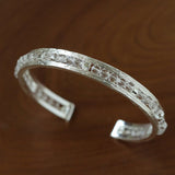 Hand Hammered Textured Inlaid Pearl Natural Stone Glass Open Cuff Bangle - floysun