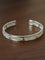 Hand Hammered Textured Inlaid Pearl Natural Stone Glass Open Cuff Bangle - floysun