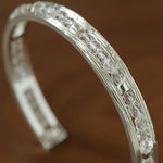 Hand Hammered Textured Inlaid Pearl Natural Stone Glass Open Cuff Bangle - floysun