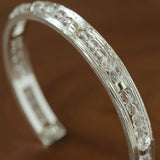 Hand Hammered Textured Inlaid Pearl Natural Stone Glass Open Cuff Bangle - floysun