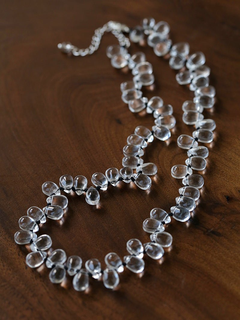 Hand-Knotted Teardrop Glass Bead Choker Necklace - floysun