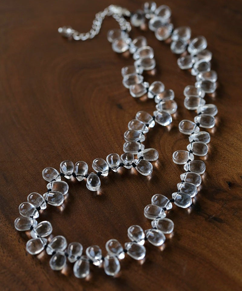 Hand-Knotted Teardrop Glass Bead Choker Necklace - floysun