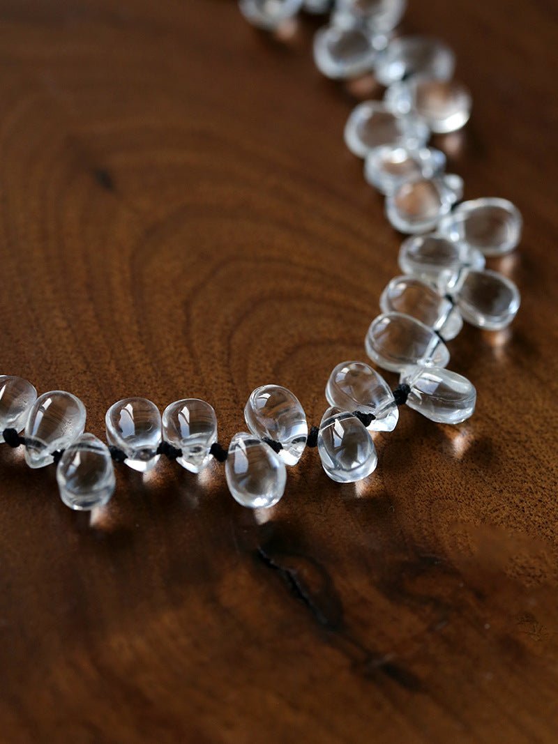 Hand-Knotted Teardrop Glass Bead Choker Necklace - floysun
