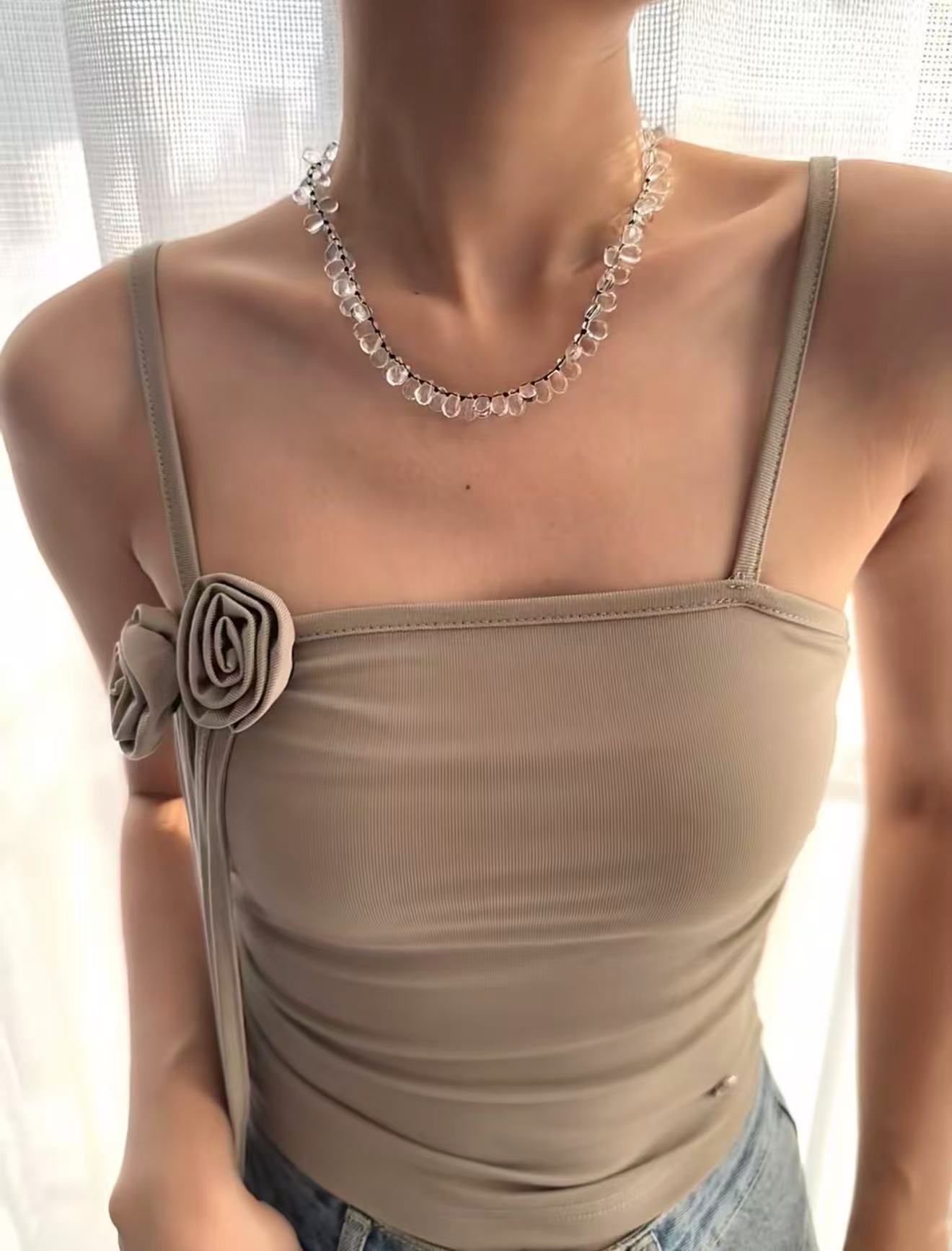 Hand-Knotted Teardrop Glass Bead Choker Necklace - floysun