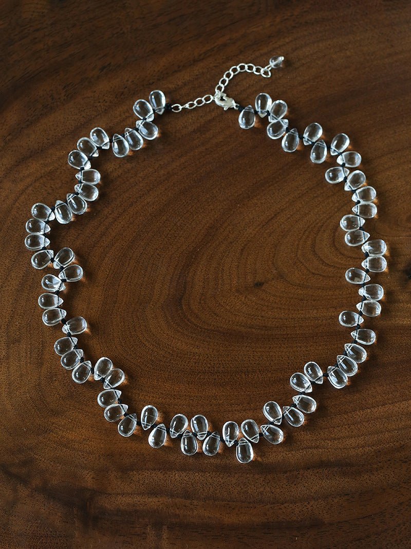 Hand-Knotted Teardrop Glass Bead Choker Necklace - floysun