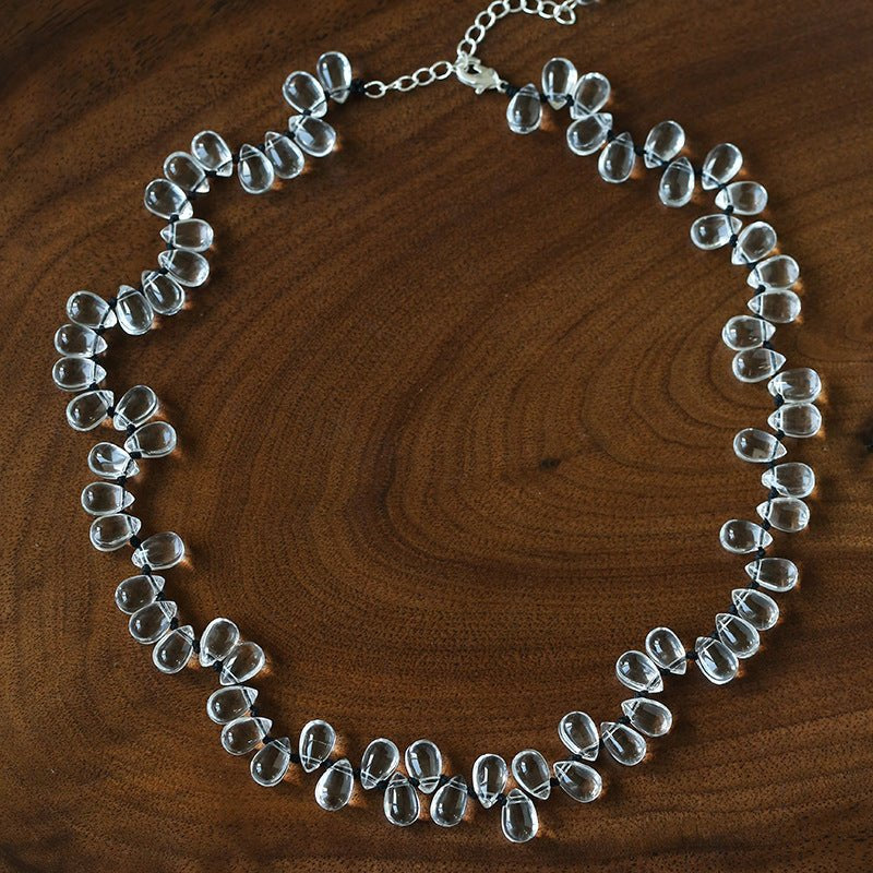 Hand-Knotted Teardrop Glass Bead Choker Necklace - floysun
